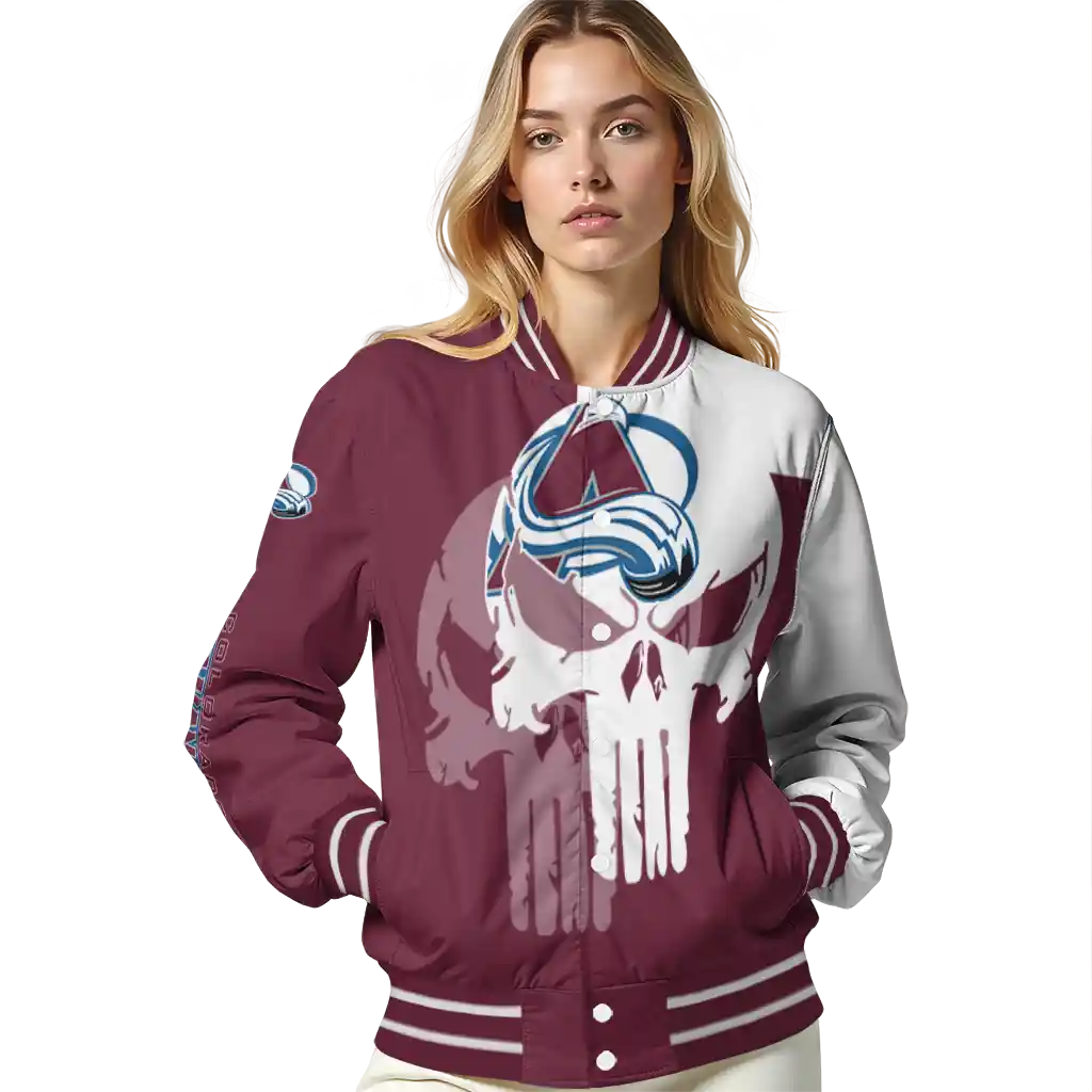 colorado avalanche skull outline burgundy white varsity jacket latest model colorado avalanche skull outline burgundy white varsity jacket latest model
