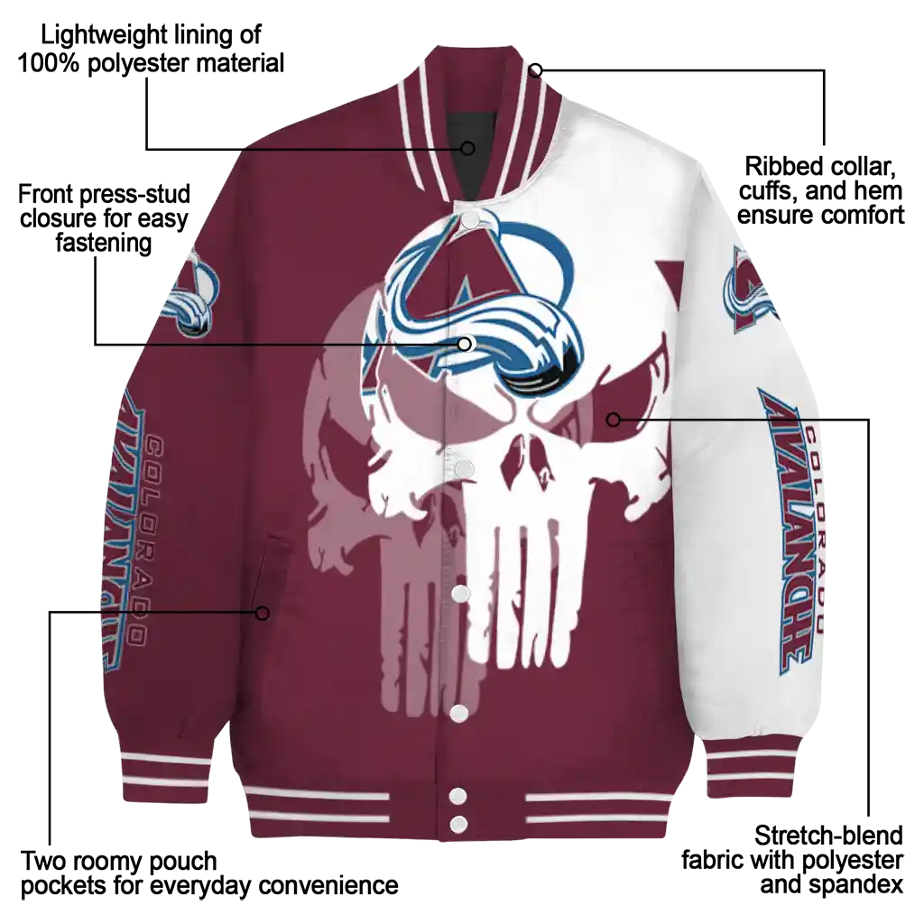 colorado avalanche skull outline burgundy white varsity jacket new arrival colorado avalanche skull outline burgundy white varsity jacket new arrival