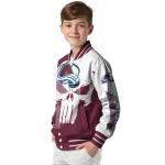 colorado avalanche skull outline burgundy white varsity jacket best selling