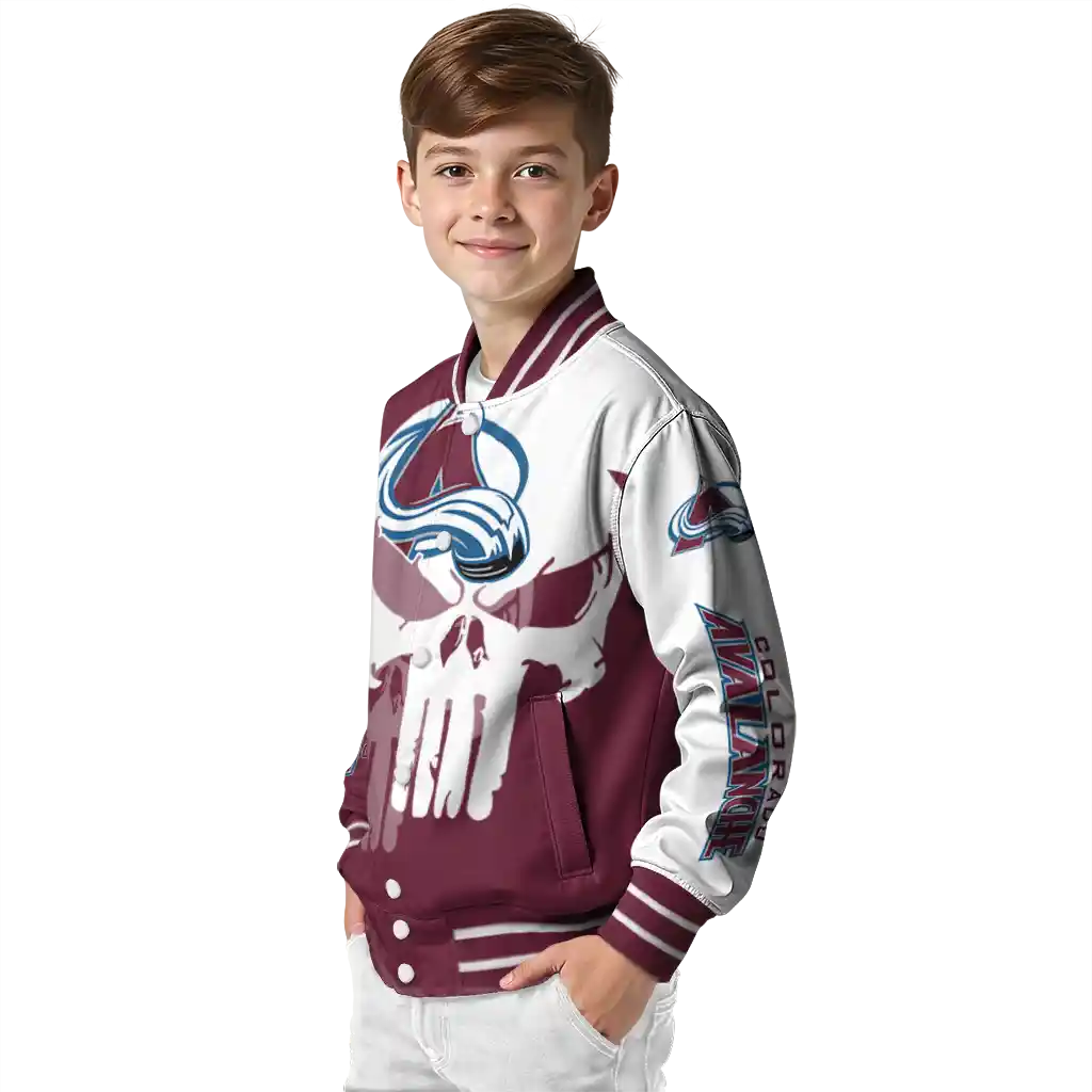 colorado avalanche skull outline burgundy white varsity jacket trendy colorado avalanche skull outline burgundy white varsity jacket trendy