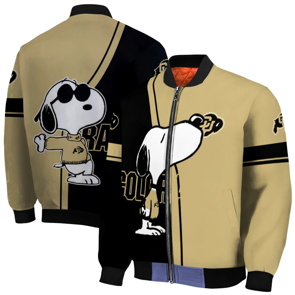 colorado buffaloes snoopy attitude gold bomber jacket best selling colorado buffaloes snoopy attitude gold bomber jacket best selling