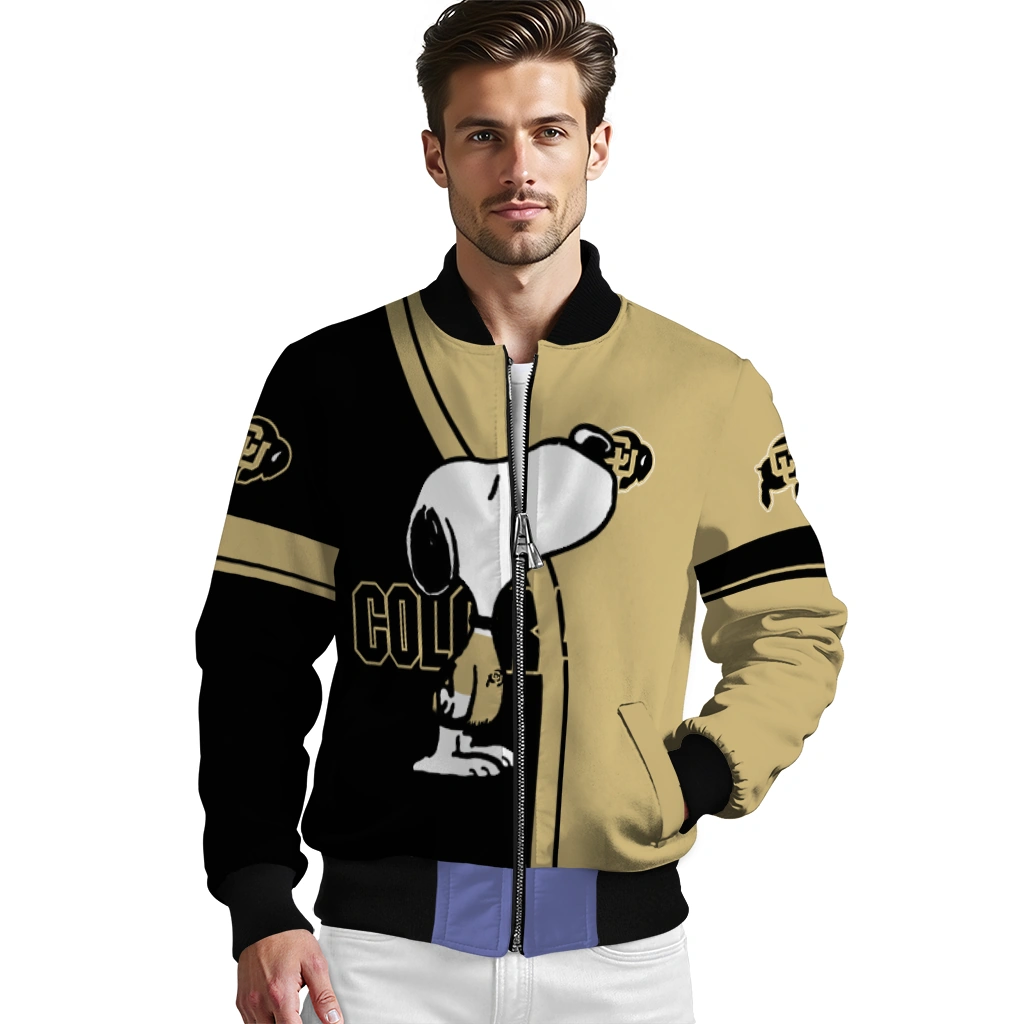 colorado buffaloes snoopy attitude gold bomber jacket high quality colorado buffaloes snoopy attitude gold bomber jacket high quality