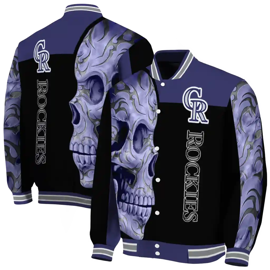 colorado rockies fire skull blue black varsity jacket fashion forward colorado rockies fire skull blue black varsity jacket fashion forward