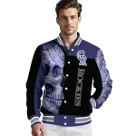 colorado rockies fire skull blue black varsity jacket best selling