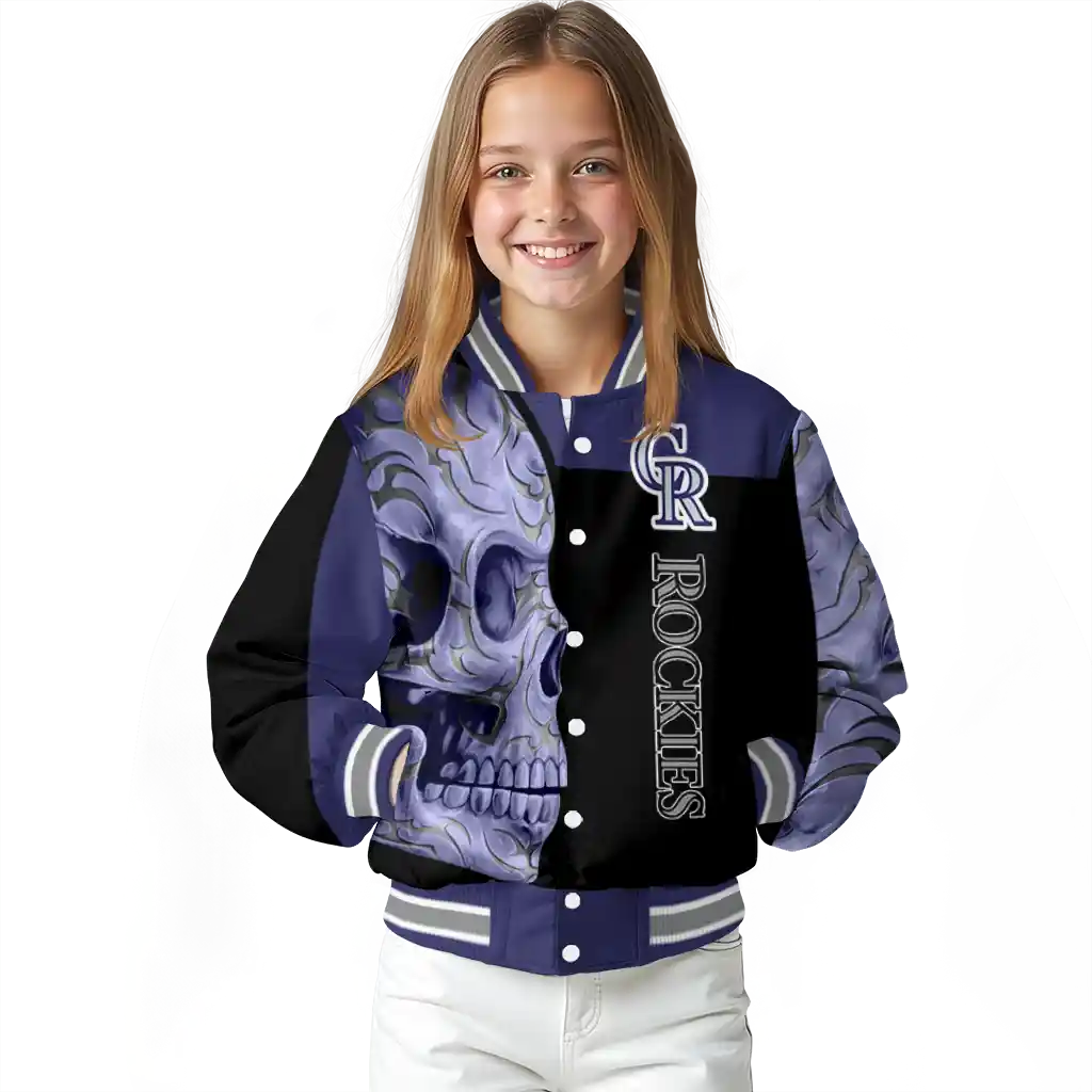 colorado rockies fire skull blue black varsity jacket top rated colorado rockies fire skull blue black varsity jacket top rated