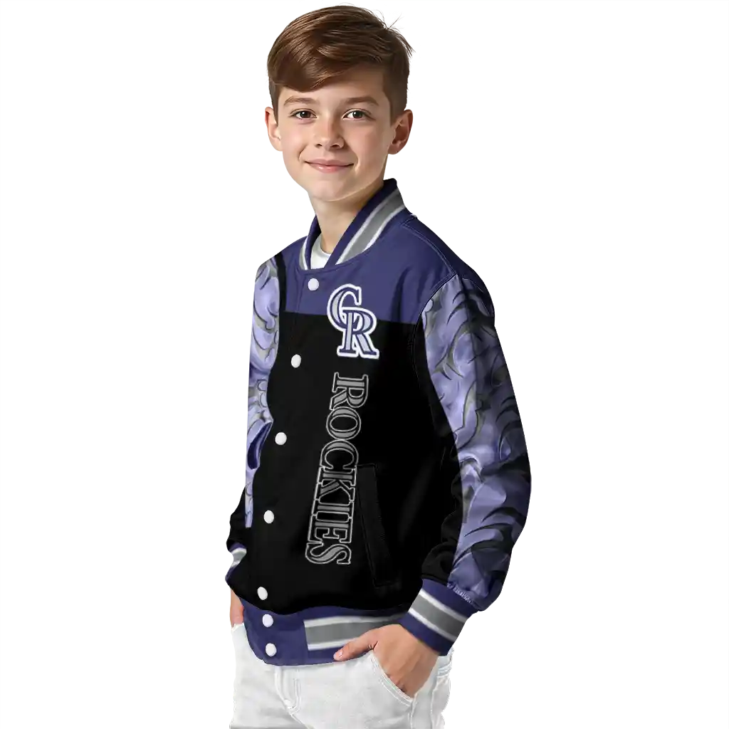 colorado rockies fire skull blue black varsity jacket trendy colorado rockies fire skull blue black varsity jacket trendy