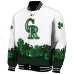 colorado rockies four leaf icon white green varsity jacket best selling
