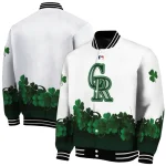 colorado rockies four leaf icon white green varsity jacket best selling