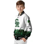 colorado rockies four leaf icon white green varsity jacket best selling
