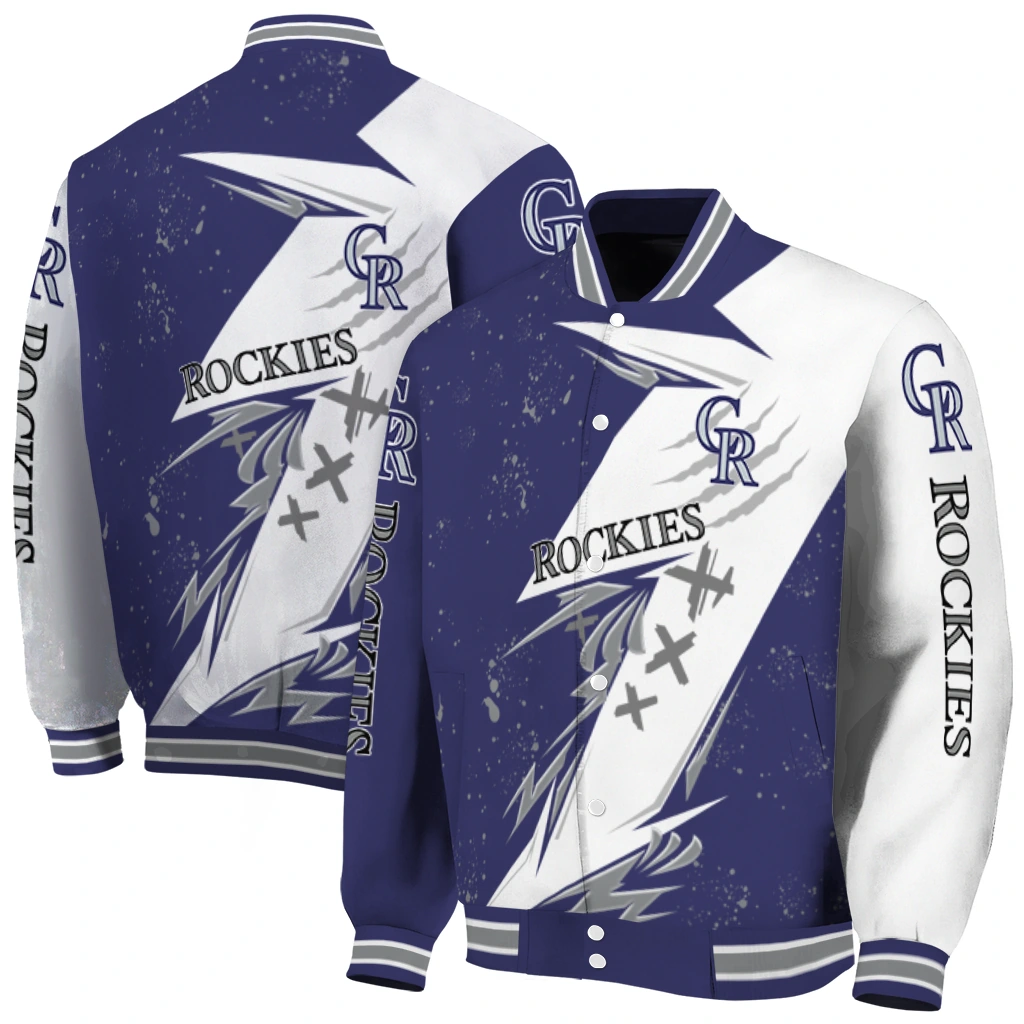colorado rockies ripped bolt blue white varsity jacket fashion forward colorado rockies ripped bolt blue white varsity jacket fashion forward