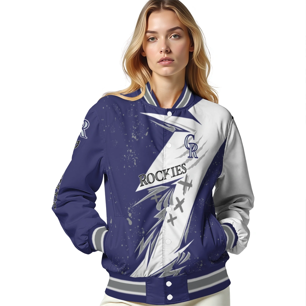 colorado rockies ripped bolt blue white varsity jacket latest model colorado rockies ripped bolt blue white varsity jacket latest model