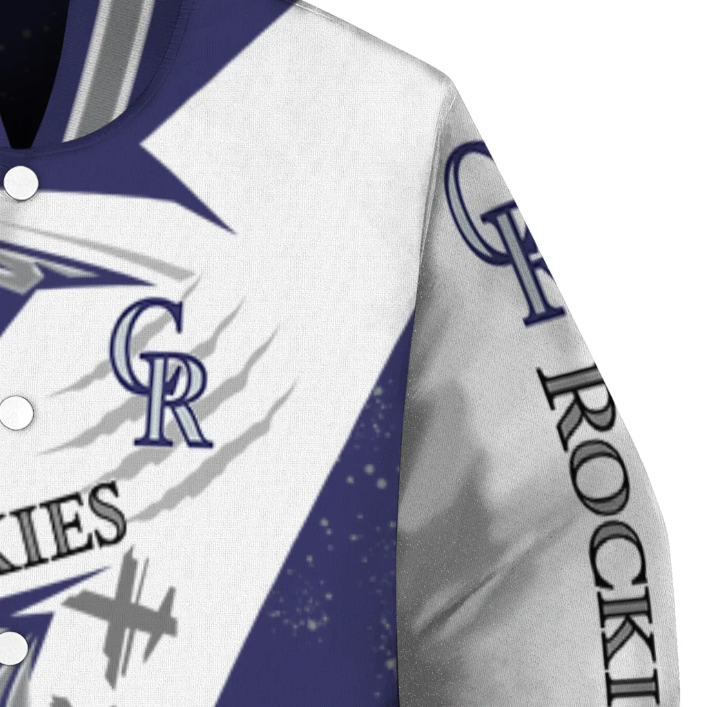 colorado rockies ripped bolt blue white varsity jacket premium grade colorado rockies ripped bolt blue white varsity jacket premium grade