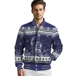 colorado rockies snowy pines blue varsity jacket best selling