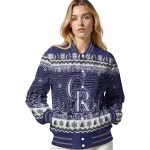 colorado rockies snowy pines blue varsity jacket best selling