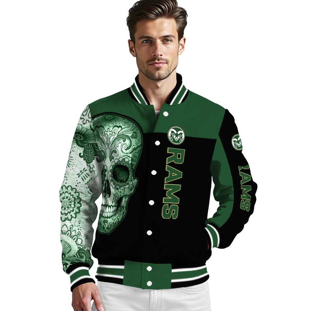 colorado state rams intricate skull green black varsity jacket high quality colorado state rams intricate skull green black varsity jacket high quality