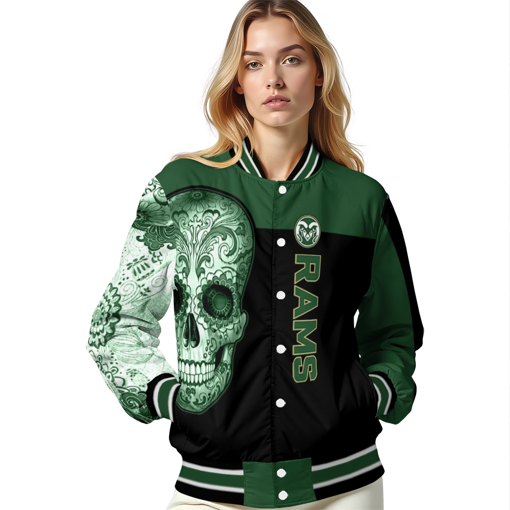 colorado state rams intricate skull green black varsity jacket latest model colorado state rams intricate skull green black varsity jacket latest model