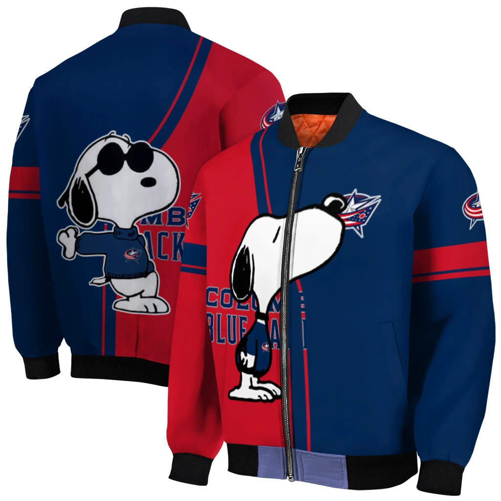 columbus blue jackets snoopy attitude navy blue bomber jacket best selling columbus blue jackets snoopy attitude navy blue bomber jacket best selling