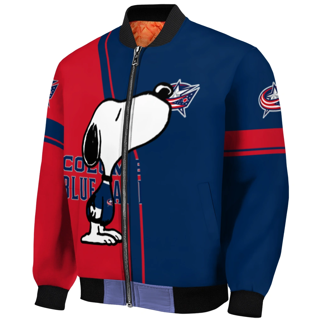 columbus blue jackets snoopy attitude navy blue bomber jacket fashion forward columbus blue jackets snoopy attitude navy blue bomber jacket fashion forward