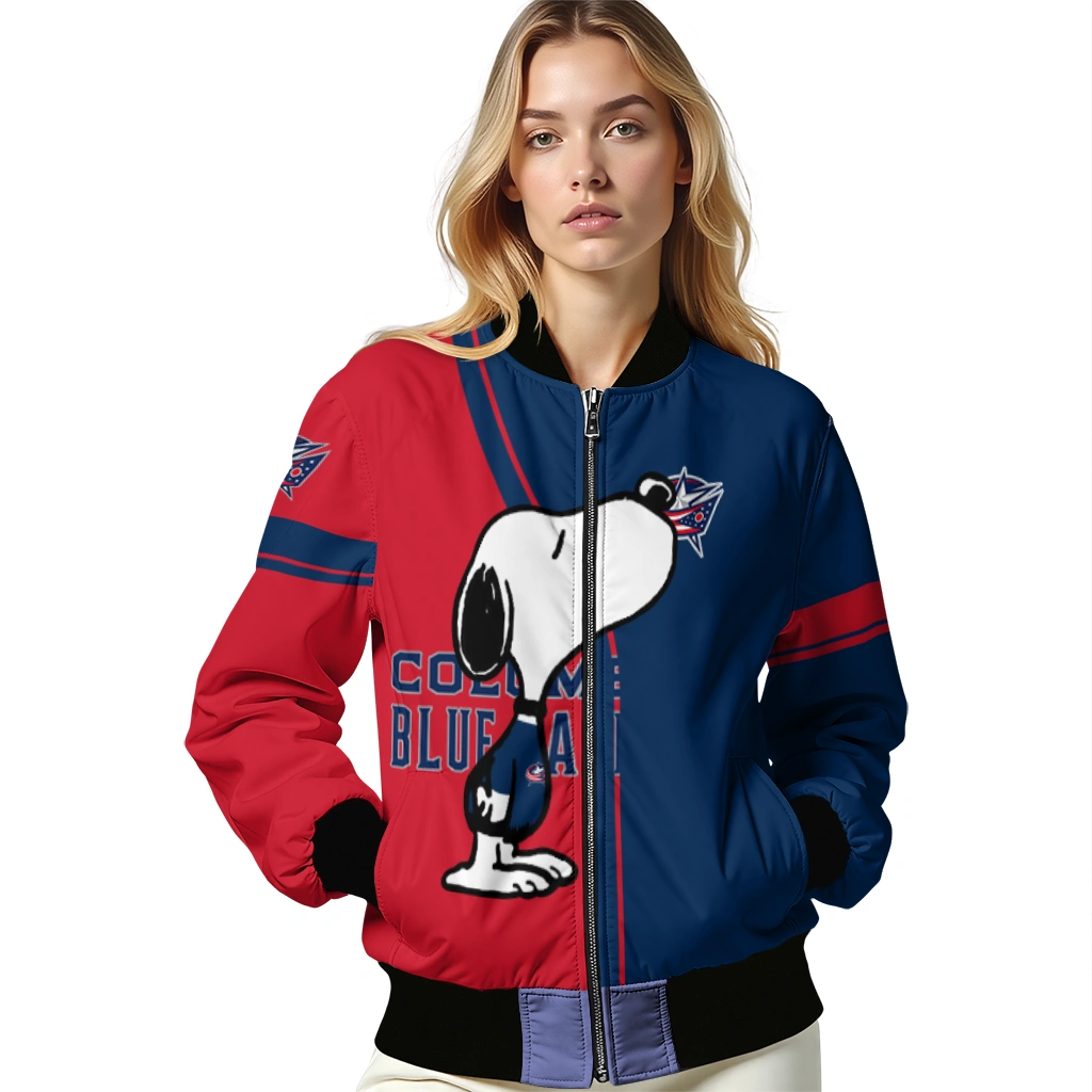 columbus blue jackets snoopy attitude navy blue bomber jacket latest model columbus blue jackets snoopy attitude navy blue bomber jacket latest model
