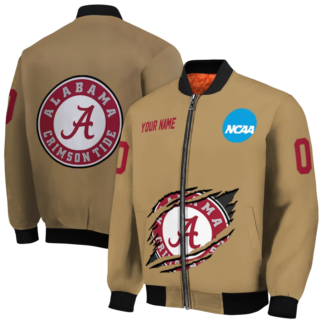 custom alabama crimson tide claw effect beige bomber jacket best selling custom alabama crimson tide claw effect beige bomber jacket best selling