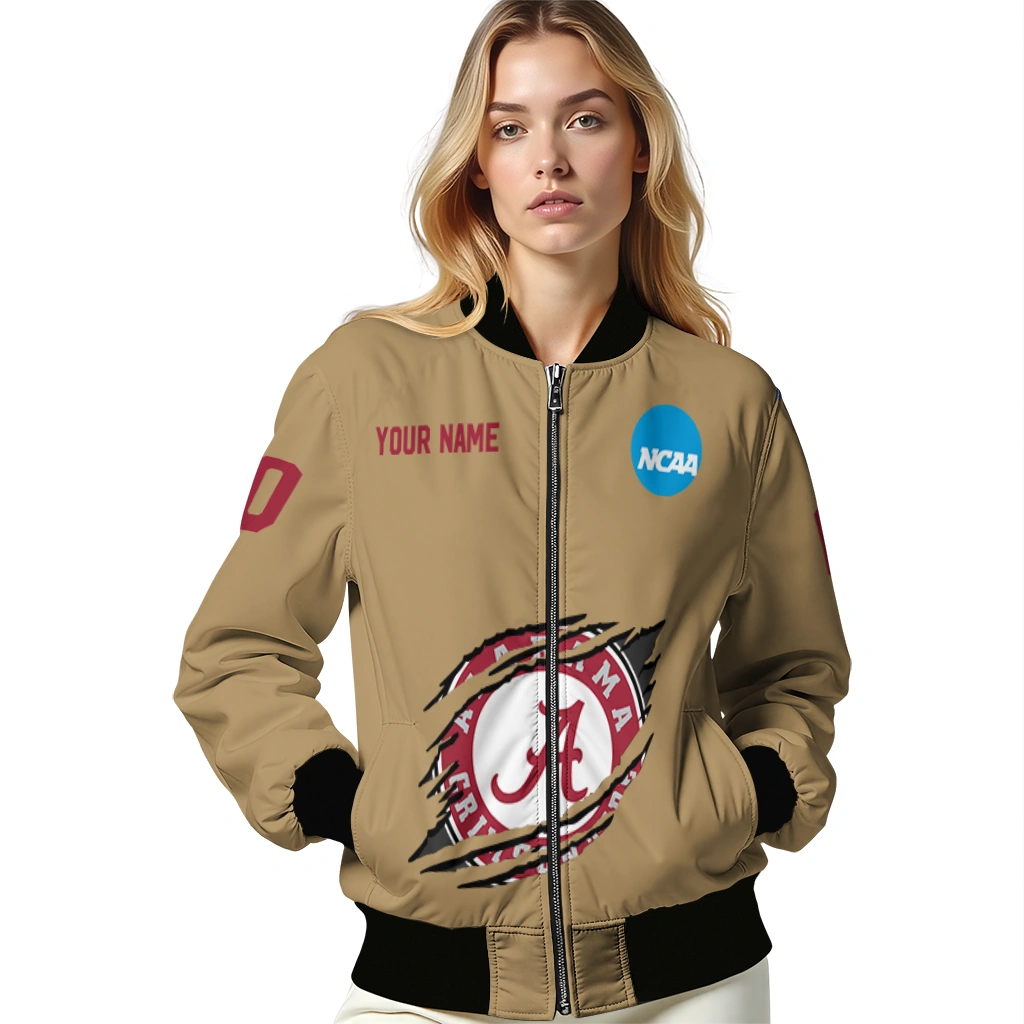 custom alabama crimson tide claw effect beige bomber jacket latest model custom alabama crimson tide claw effect beige bomber jacket latest model
