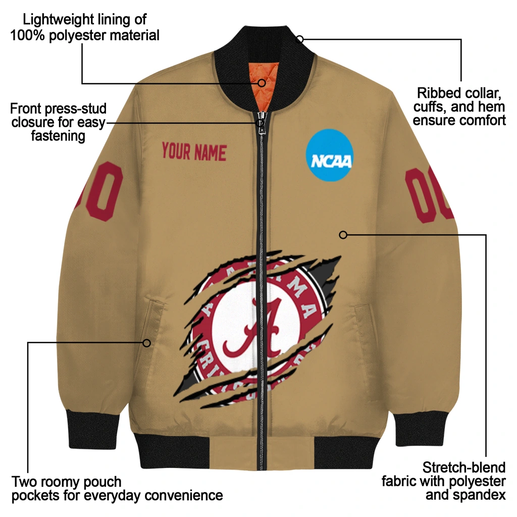 custom alabama crimson tide claw effect beige bomber jacket new arrival custom alabama crimson tide claw effect beige bomber jacket new arrival