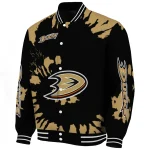 custom anaheim ducks burst splatter gold varsity jacket best selling