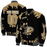 custom anaheim ducks burst splatter gold varsity jacket best selling