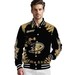 custom anaheim ducks burst splatter gold varsity jacket best selling