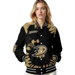 custom anaheim ducks burst splatter gold varsity jacket best selling
