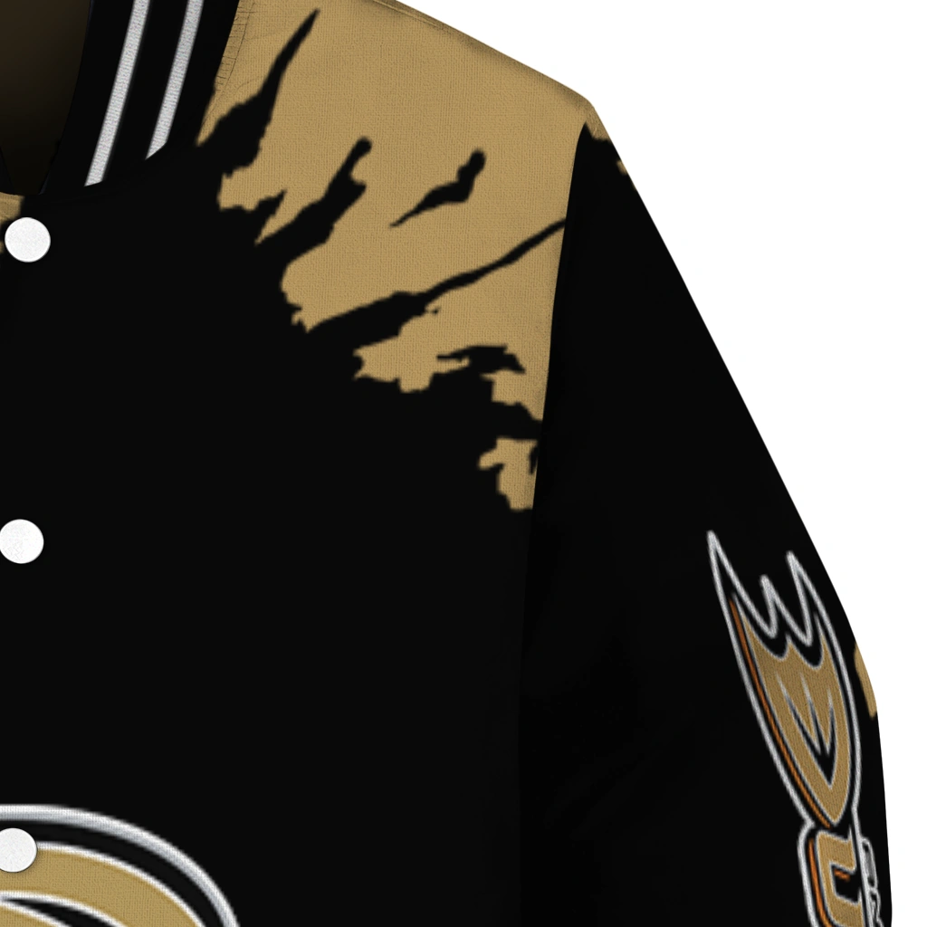custom anaheim ducks burst splatter gold varsity jacket premium grade custom anaheim ducks burst splatter gold varsity jacket premium grade