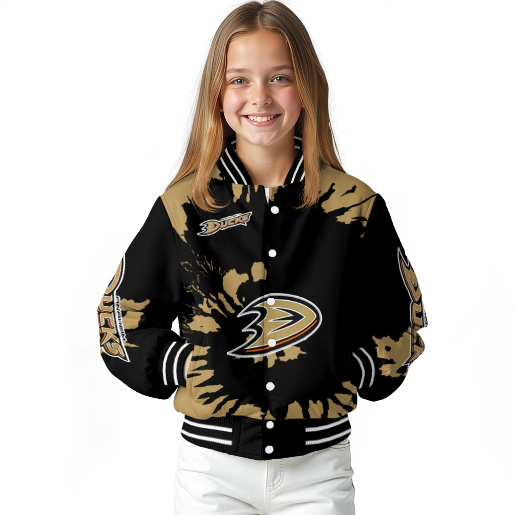 custom anaheim ducks burst splatter gold varsity jacket top rated custom anaheim ducks burst splatter gold varsity jacket top rated