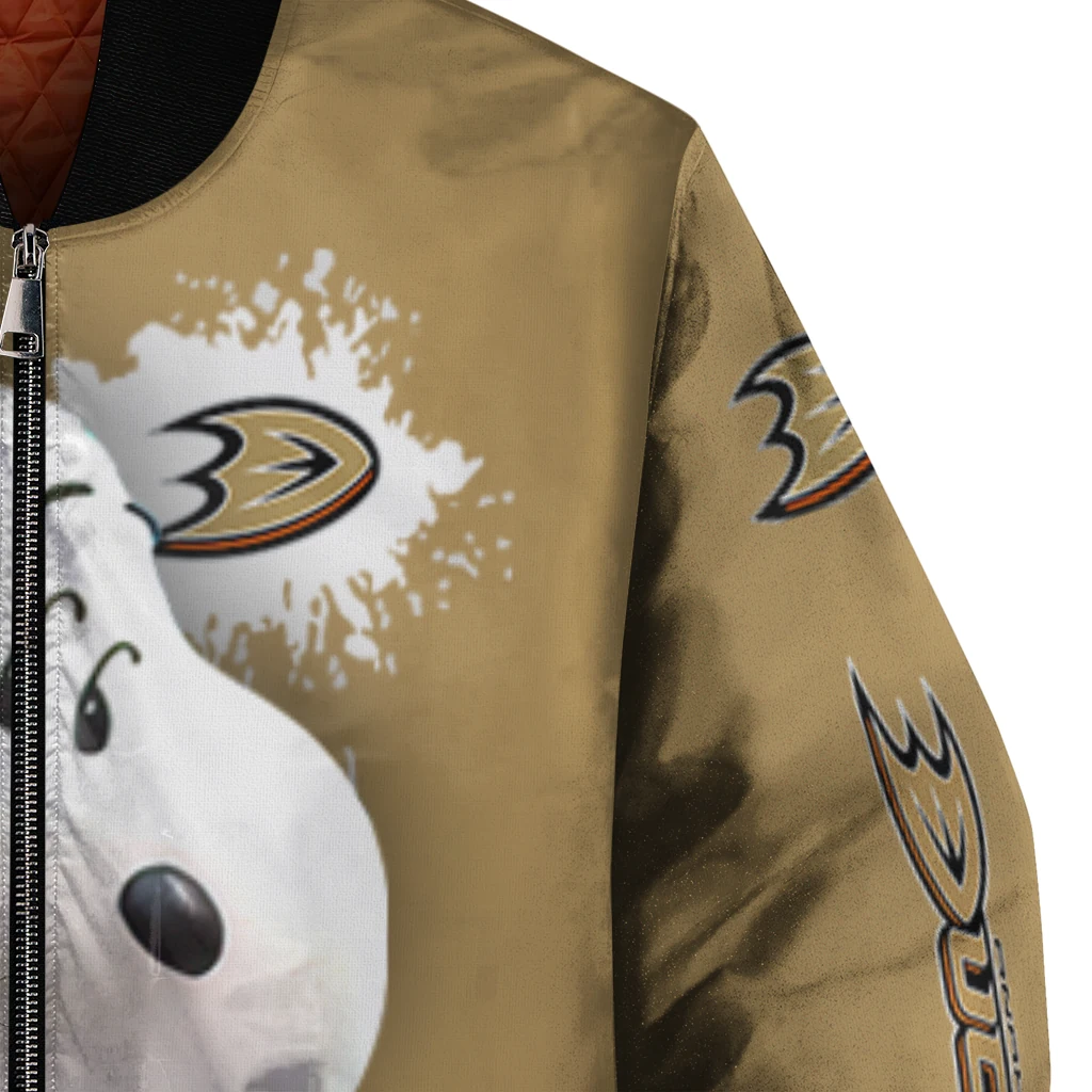 custom anaheim ducks snoopy head gold bomber jacket premium grade custom anaheim ducks snoopy head gold bomber jacket premium grade