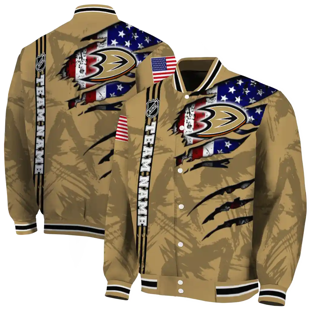 custom anaheim ducks usa flag rips gold varsity jacket fashion forward custom anaheim ducks usa flag rips gold varsity jacket fashion forward