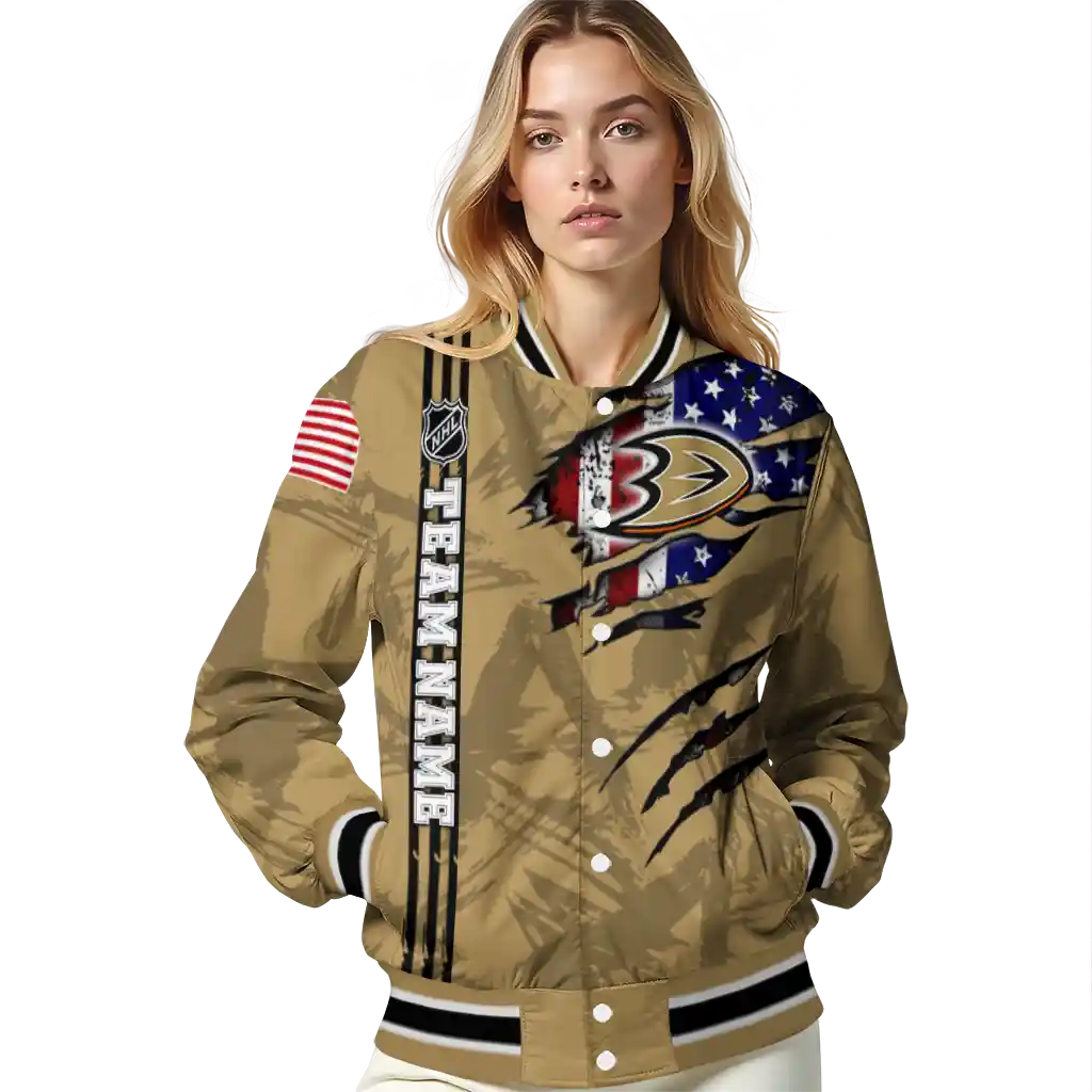 custom anaheim ducks usa flag rips gold varsity jacket latest model custom anaheim ducks usa flag rips gold varsity jacket latest model