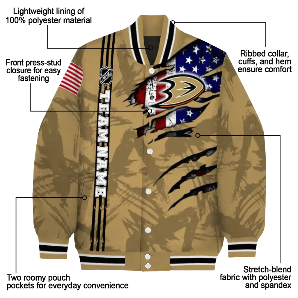 custom anaheim ducks usa flag rips gold varsity jacket new arrival custom anaheim ducks usa flag rips gold varsity jacket new arrival