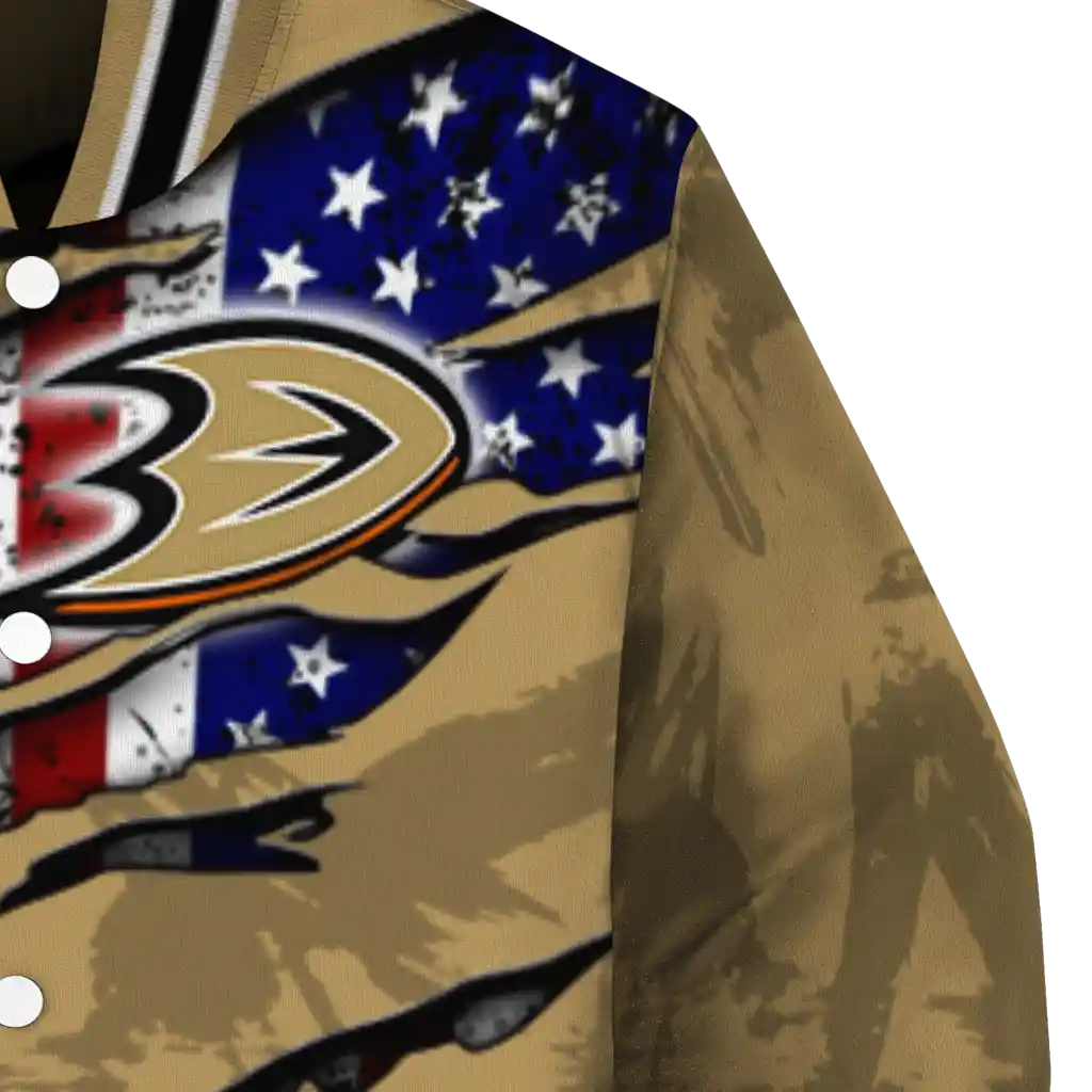custom anaheim ducks usa flag rips gold varsity jacket premium grade custom anaheim ducks usa flag rips gold varsity jacket premium grade