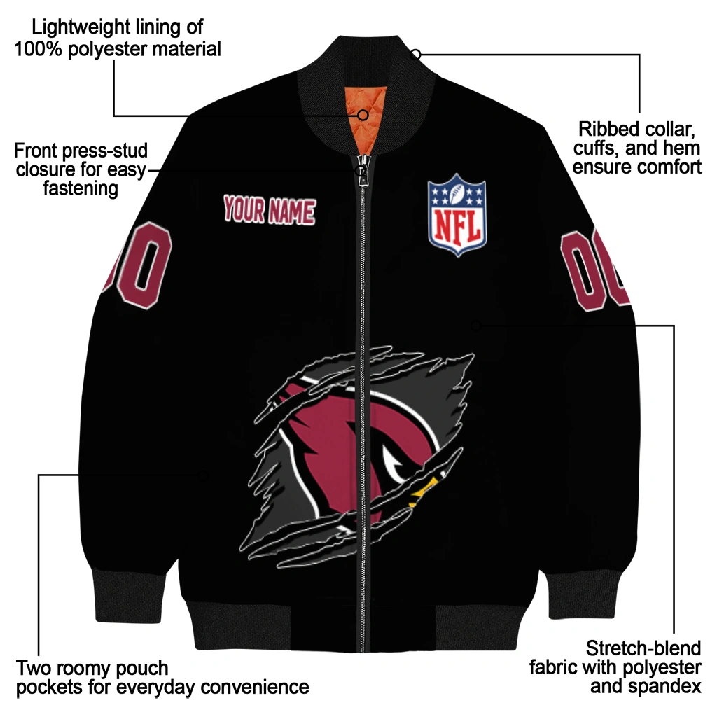 custom arizona cardinals claw scratch black bomber jacket new arrival custom arizona cardinals claw scratch black bomber jacket new arrival