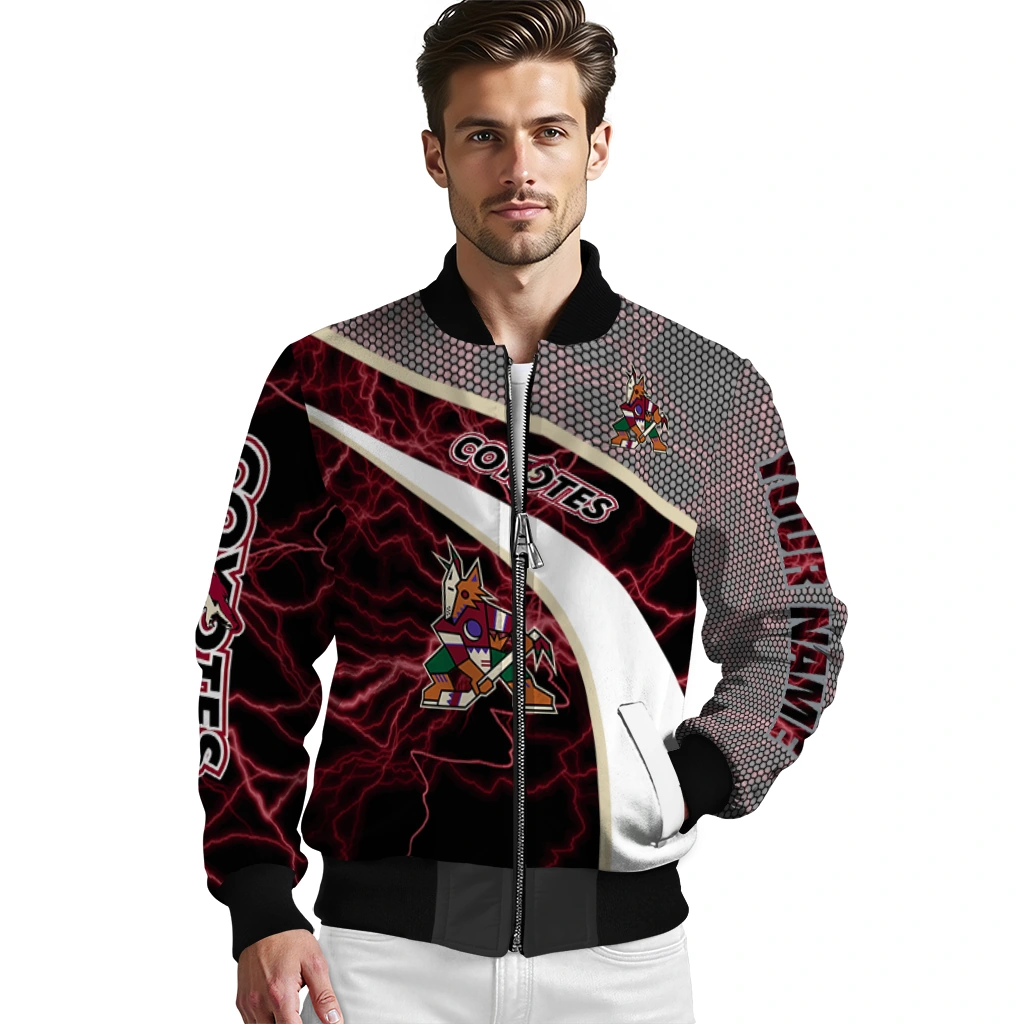 custom arizona coyotes electric flash red bomber jacket high quality custom arizona coyotes electric flash red bomber jacket high quality