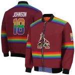 custom arizona coyotes rainbow jersey number red bomber jacket best selling
