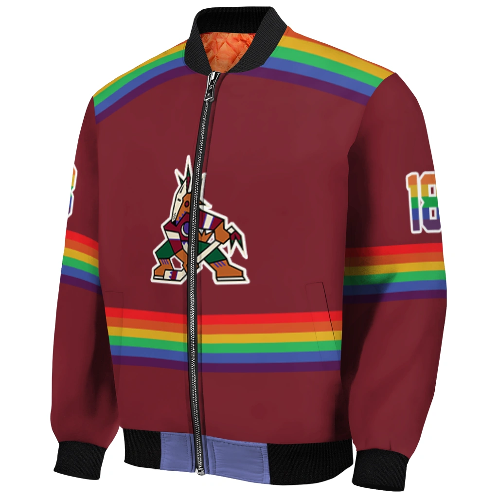 custom arizona coyotes rainbow jersey number red bomber jacket fashion forward custom arizona coyotes rainbow jersey number red bomber jacket fashion forward