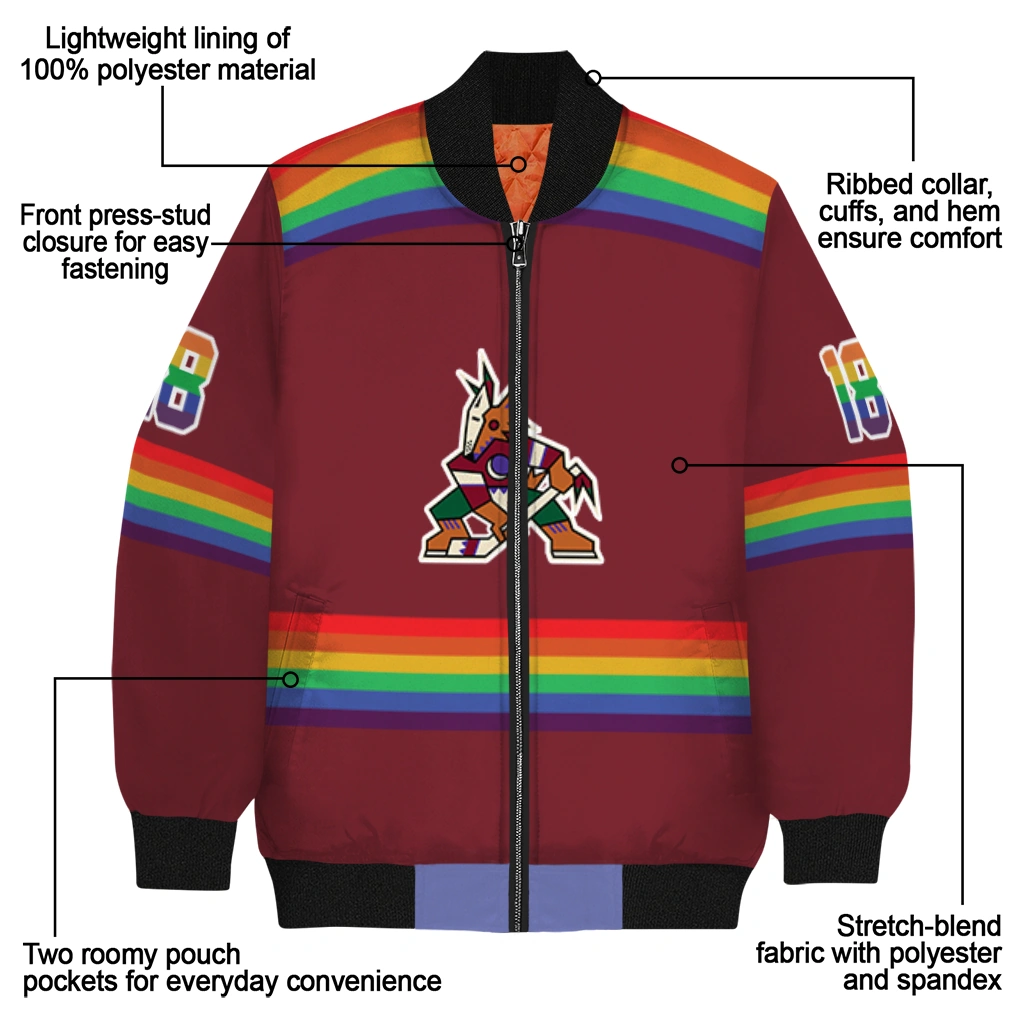 custom arizona coyotes rainbow jersey number red bomber jacket new arrival custom arizona coyotes rainbow jersey number red bomber jacket new arrival