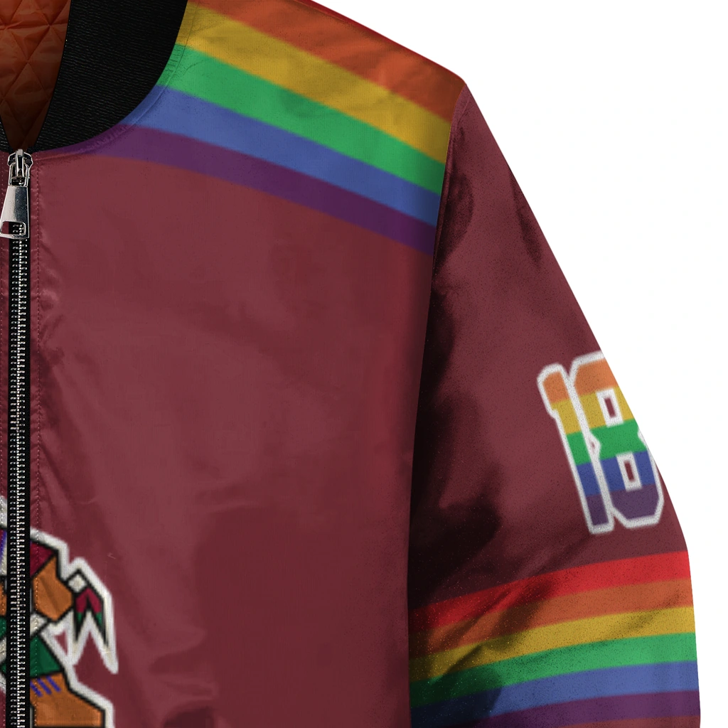 custom arizona coyotes rainbow jersey number red bomber jacket premium grade custom arizona coyotes rainbow jersey number red bomber jacket premium grade