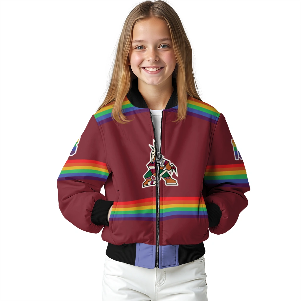 custom arizona coyotes rainbow jersey number red bomber jacket top rated custom arizona coyotes rainbow jersey number red bomber jacket top rated