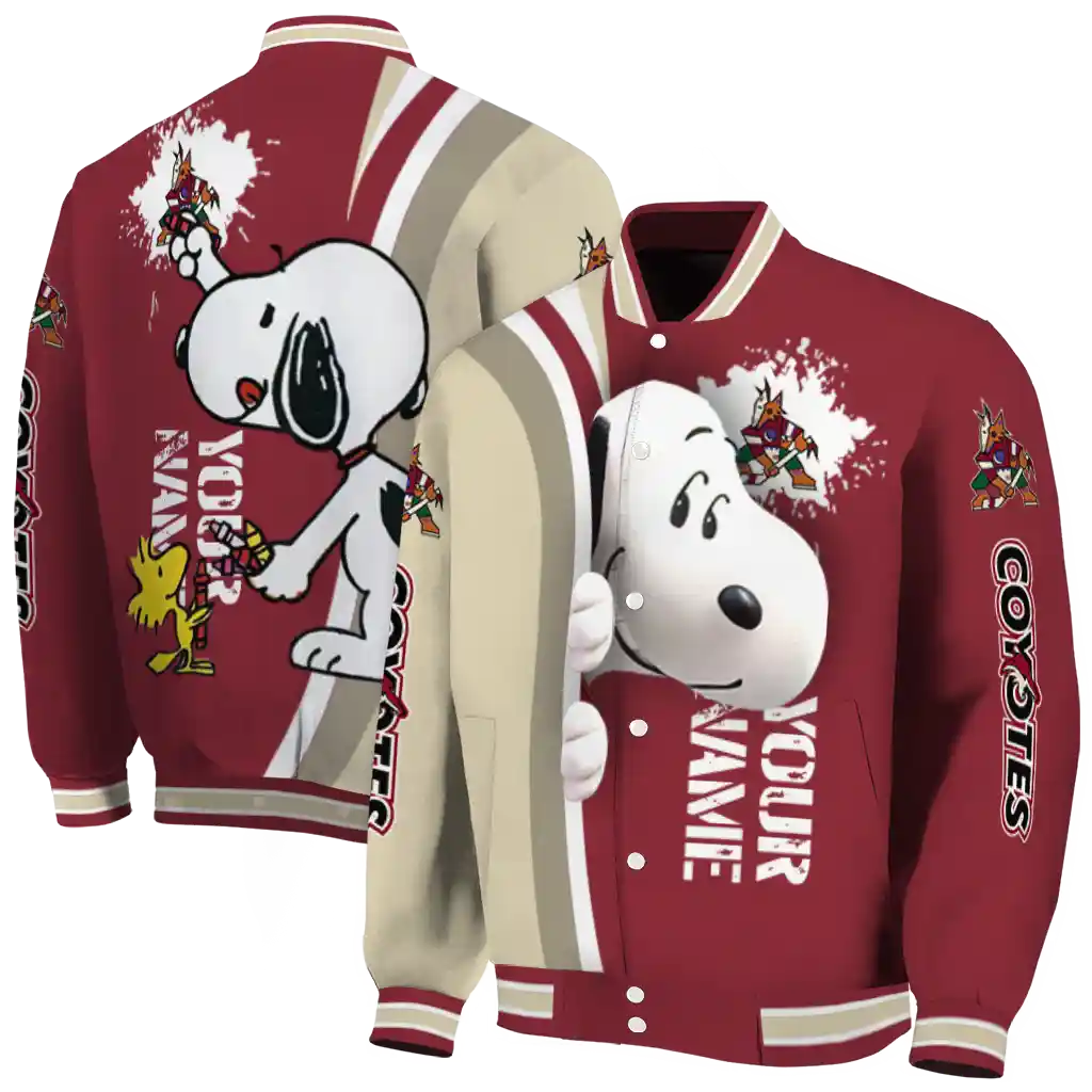 custom arizona coyotes snoopy head red varsity jacket fashion forward custom arizona coyotes snoopy head red varsity jacket fashion forward