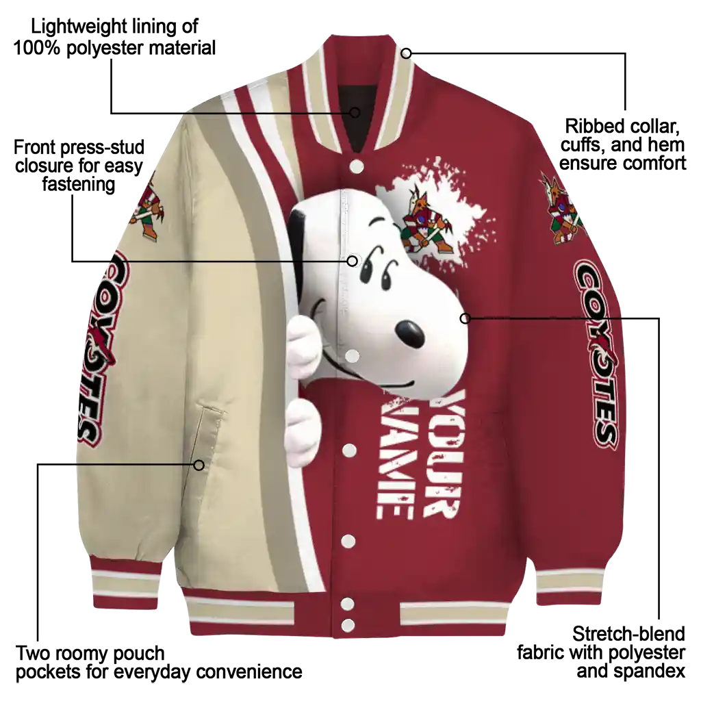 custom arizona coyotes snoopy head red varsity jacket new arrival custom arizona coyotes snoopy head red varsity jacket new arrival