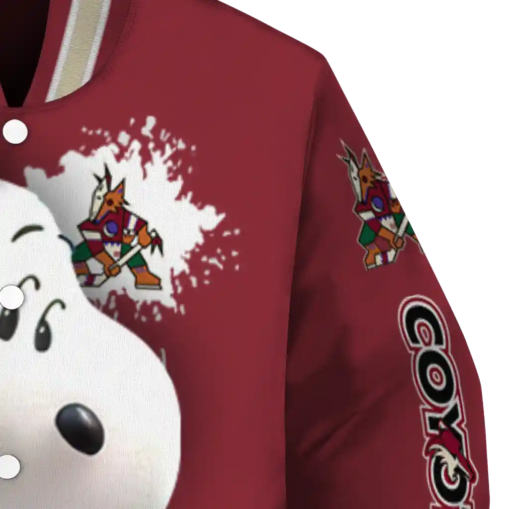 custom arizona coyotes snoopy head red varsity jacket premium grade custom arizona coyotes snoopy head red varsity jacket premium grade