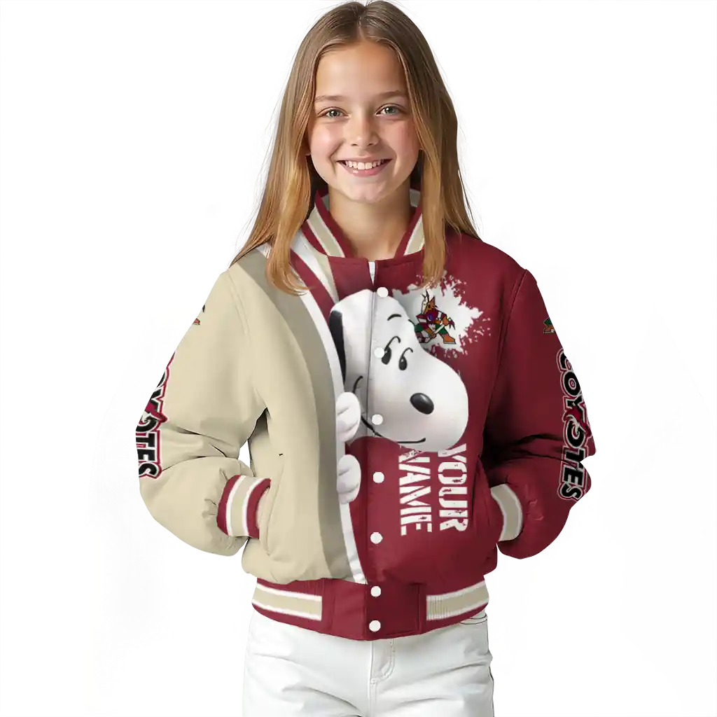 custom arizona coyotes snoopy head red varsity jacket top rated custom arizona coyotes snoopy head red varsity jacket top rated
