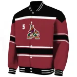 custom arizona coyotes stripe statement red black varsity jacket best selling