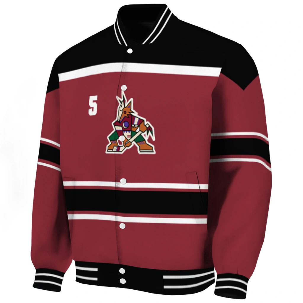 custom arizona coyotes stripe statement red black varsity jacket best selling custom arizona coyotes stripe statement red black varsity jacket best selling
